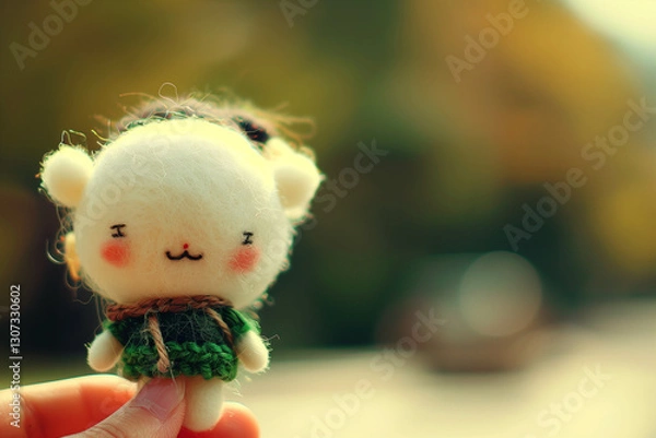 Obraz Hand Holding a Cute Handmade Plush Toy