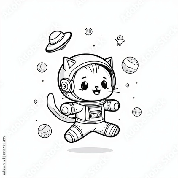 Fototapeta Zero Gravity Kitty Adventure – Printable Coloring Fun