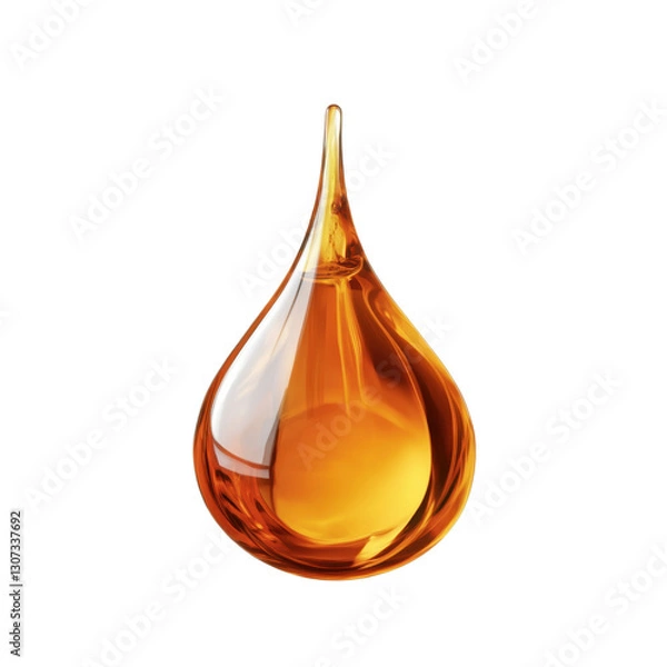 Fototapeta A drop of oil flows smoothly downward, emphasizing its fluidity and transparency on a clean background, reflecting light subtly.
