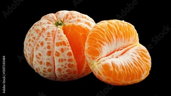 Fototapeta Macro shot of partially peeled tangerine displaying juicy vibrant segments