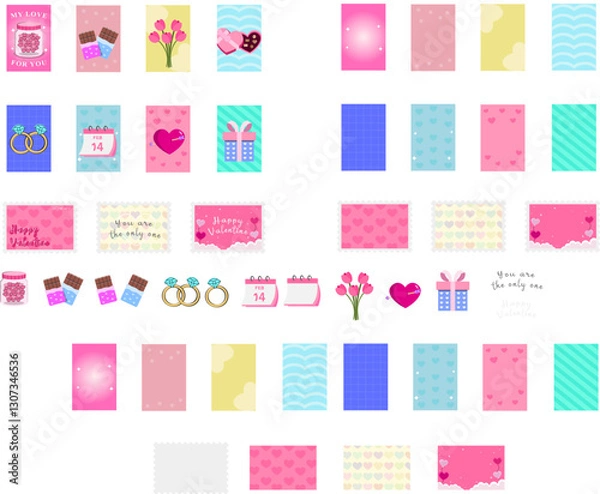 Obraz Valentine's Day Themed Icons and Patterns Collection with Romantic Symbols