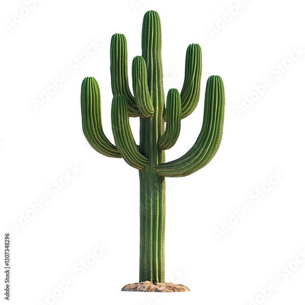 Fototapeta PNG realistic saguaro cactus isolated on white background with tall green arms in desert botanical design