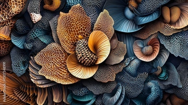Obraz Captivating Nature Inspired 3D Textile Design with Organic Patterns of Honeycombs and Leaf Veins   Intricate Fractal like Structures and Interconnected Geometric Shapes Mimicking the Beauty of