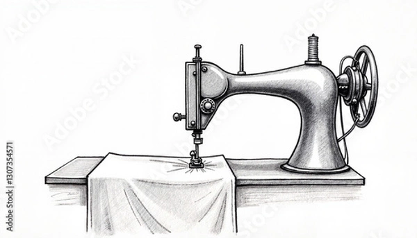 Obraz Elegant sewing machine stitching fabric, classic craftsmanship