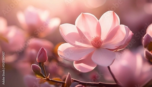 Fototapeta delicate petals unfolding in a soft pink glow nature pink