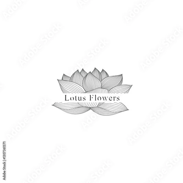 Fototapeta monoline vector illustration lotus flower sketch negative space.