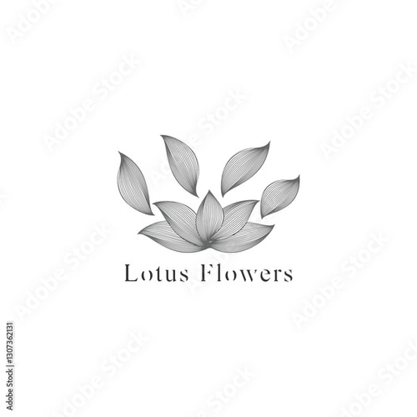 Fototapeta monoline vector illustration lotus flower sketch negative space.