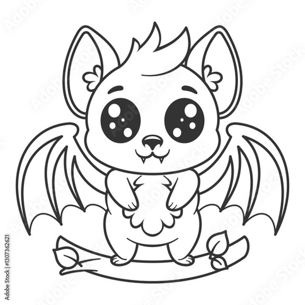 Fototapeta Cute bat alone on a tree branch, for coloring