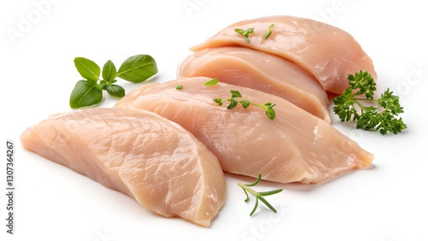 Fototapeta Isolated raw chicken fillet pieces showcasing the fresh and unprocessed texture for meal prep purposes.