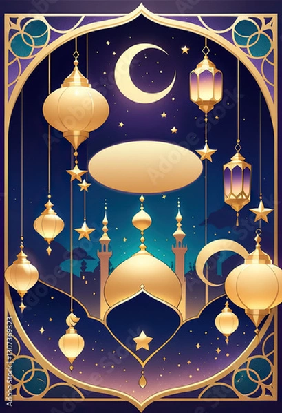 Fototapeta Islamic Eid Mubarak Greeting Card, Ramadan Kareem Greeting Card, Islamic Traditional, using generative ai