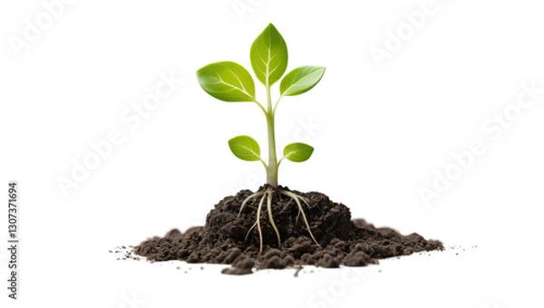 Fototapeta Green Plant Sprouting from Dark Soil in a Bright Environment