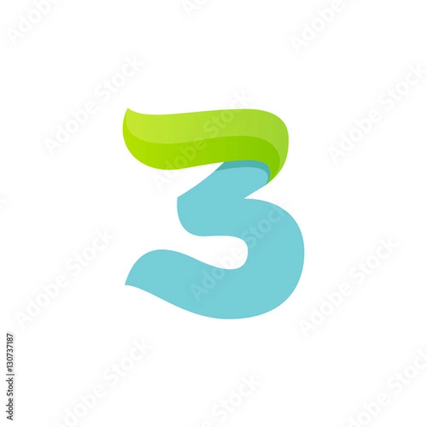 Fototapeta Number three logo with green leaf.