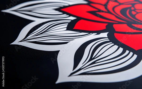 Fototapeta Red rose black white floral pattern design flower textile texture