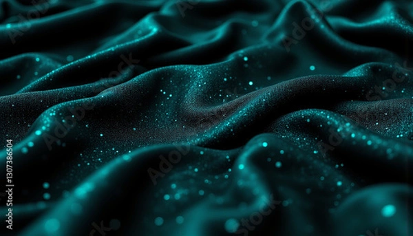 Fototapeta Luxurious dark teal fabric with shimmering texture and soft waves