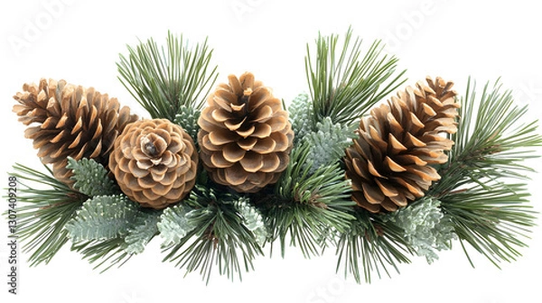 Obraz Pine Cones and Pine Branches Isolated on White Background