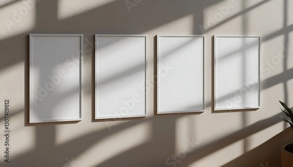 Obraz Four framed prints on beige wall