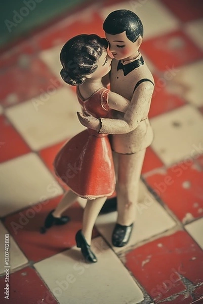 Fototapeta there is a figurine of a man and a woman on a checkered floor