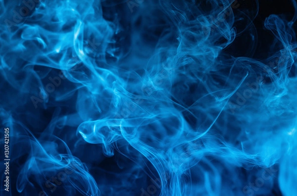 Obraz Blue smoke on a black background, simple and minimalistic, close-up, high-resolution, professional photograph, high-quality render