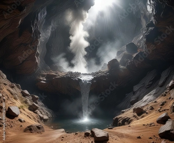 Fototapeta Vapors rising from a mysterious underground source, mysterious, smoke, fog, concealed