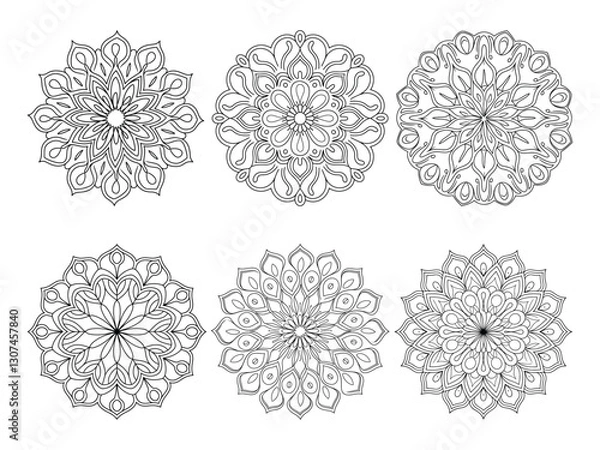 Obraz Mandala set coloring page and line art vector design for adults
