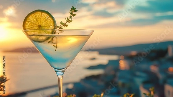 Obraz Martini cocktail with lime on the background of the sea