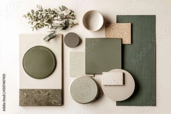Fototapeta A creative flat lay showcasing interior design moodboard elements.