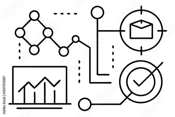 Obraz Abstract Outline Icons for Data, Analytics, and Digital Concepts

