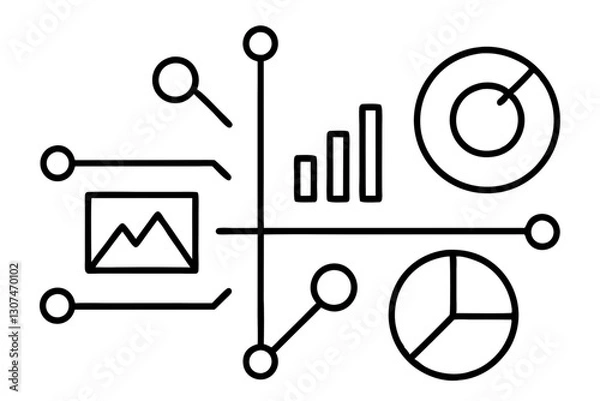 Obraz Abstract Outline Icons for Data, Analytics, and Digital Concepts

