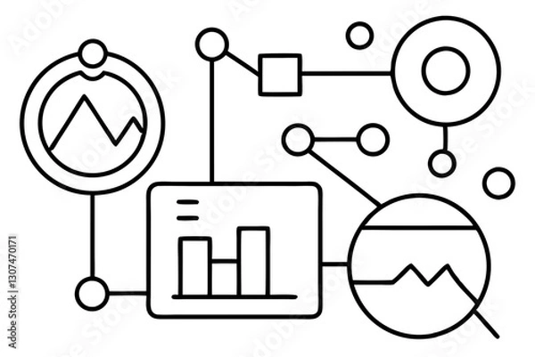 Obraz Abstract Outline Icons for Data, Analytics, and Digital Concepts

