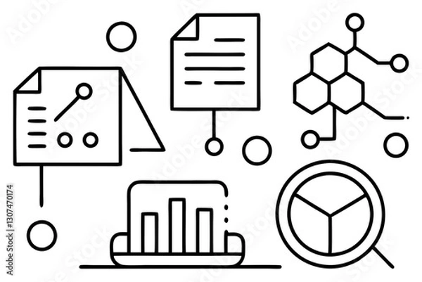 Obraz Abstract Outline Icons for Data, Analytics, and Digital Concepts


