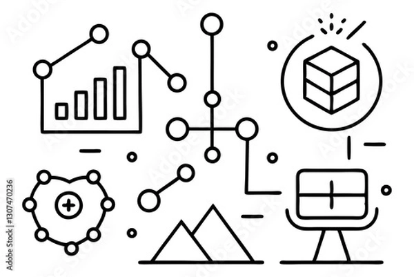 Obraz Abstract Outline Icons for Data, Analytics, and Digital Concepts


