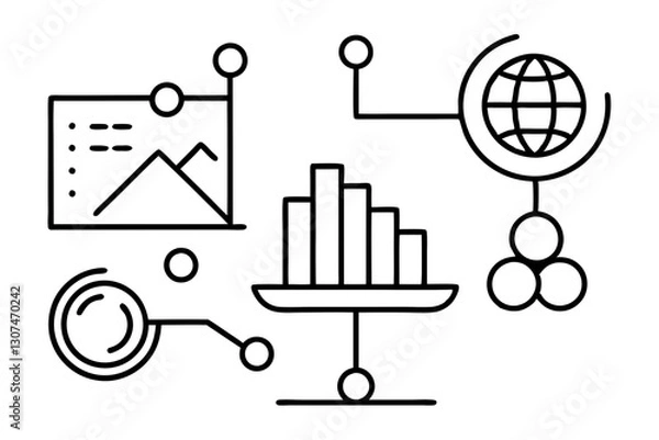 Obraz Abstract Outline Icons for Data, Analytics, and Digital Concepts

