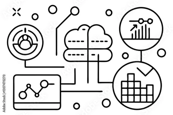 Obraz Abstract Outline Icons for Data, Analytics, and Digital Concepts


