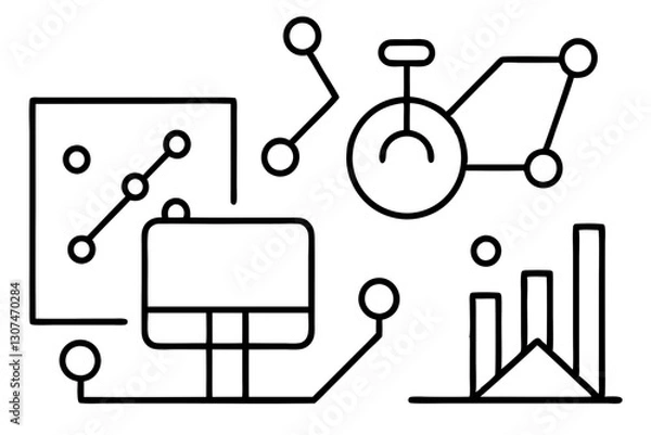 Obraz Abstract Outline Icons for Data, Analytics, and Digital Concepts

