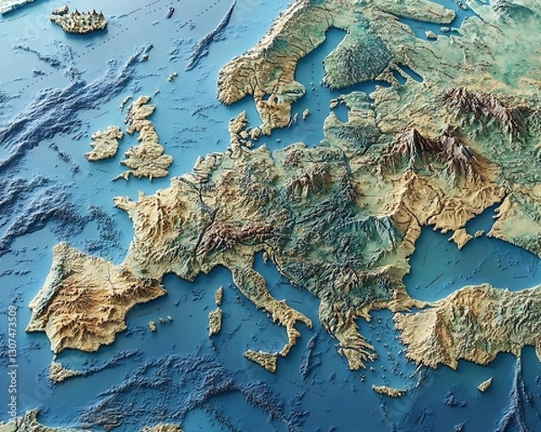 Obraz European Topographic Map