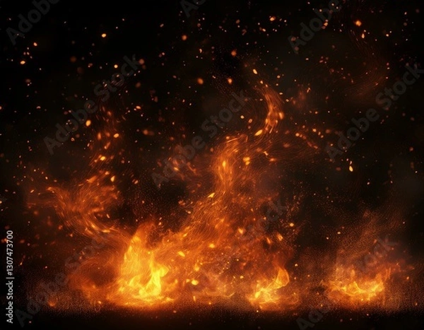 Fototapeta fire embers particles texture overlays burn effect on isolated black background sparkle light effect