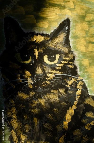 Fototapeta portrait of a cat in black and gold