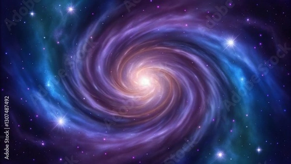 Fototapeta a mesmerizing view of a spiral galaxy in space. The colors are vibrant, and the galaxy has a swirling pattern, with glowing stars