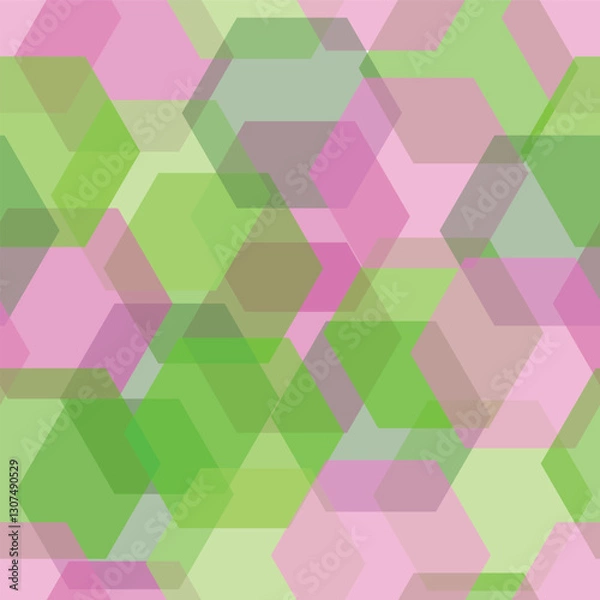 Fototapeta seamless vector pattern overlapping translucent hexagons pink and green fabric textile scrapbook