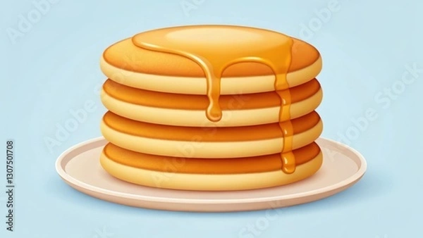 Fototapeta a stack of pancakes with syrup drizzling on top, ready for breakfast or brunch. The pancakes are golden brown, fluffy and served on a plate