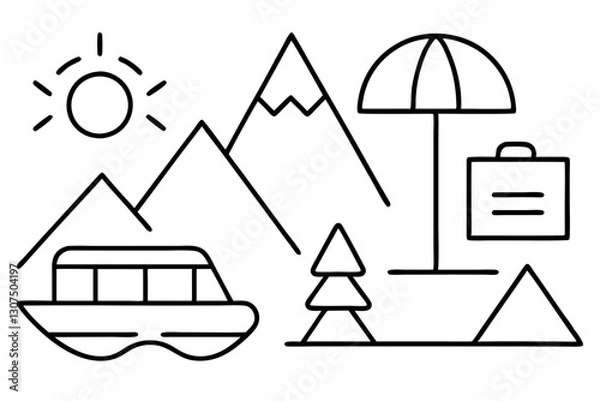 Obraz Stylized Travel and Lifestyle Outline Icon Set in SVG

