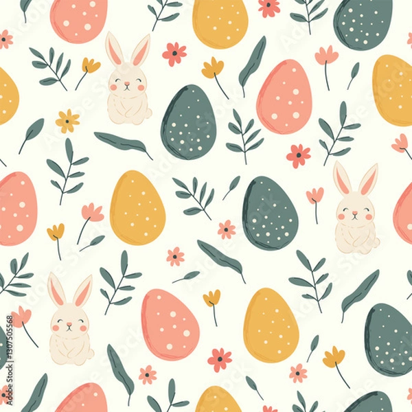 Obraz Easter Festive Pattern: Vibrant Eggs and Flowers