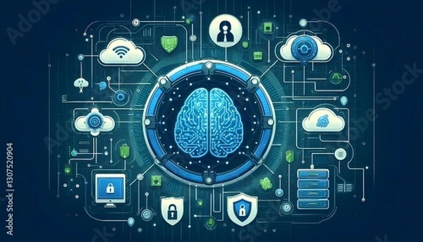 Fototapeta Futuristic AI-Driven Data Center with Advanced Cybersecurity and Cloud Networking
