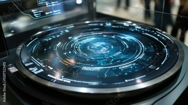 Fototapeta Interactive futuristic display showcasing digital interface in exhibition hall