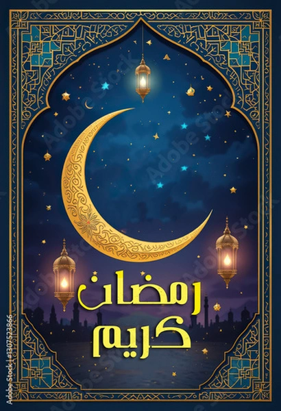 Obraz Ramadhan Kareem Greeting Card Vector illustration, Traditional Islamic Wallpaper, Festive, using generative ai