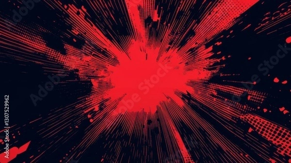 Obraz Red explosion in comic style with dynamic lines and dots radiating from the center