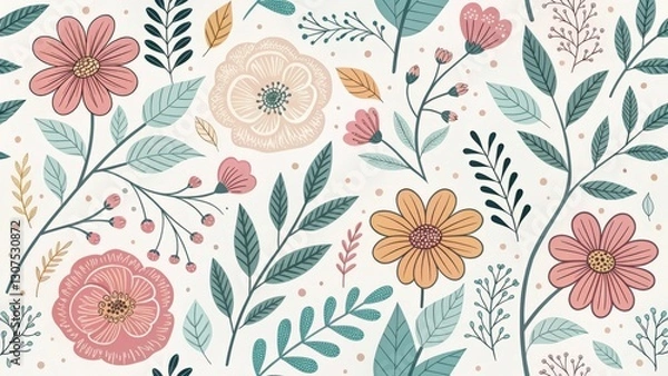Obraz Floral pattern with pastel colors and various flowers. Perfect for backgrounds and textile designs.