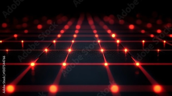 Fototapeta Bright red light and laser grid on a dark surface