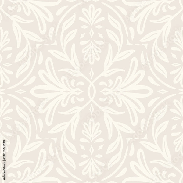 Fototapeta seamless vector pattern white on beige elegant floral damask for textile fabric wallpaper scrapbook