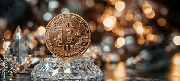 Obraz Luxurious bitcoin coin displayed on crystal stand a closeup elegance